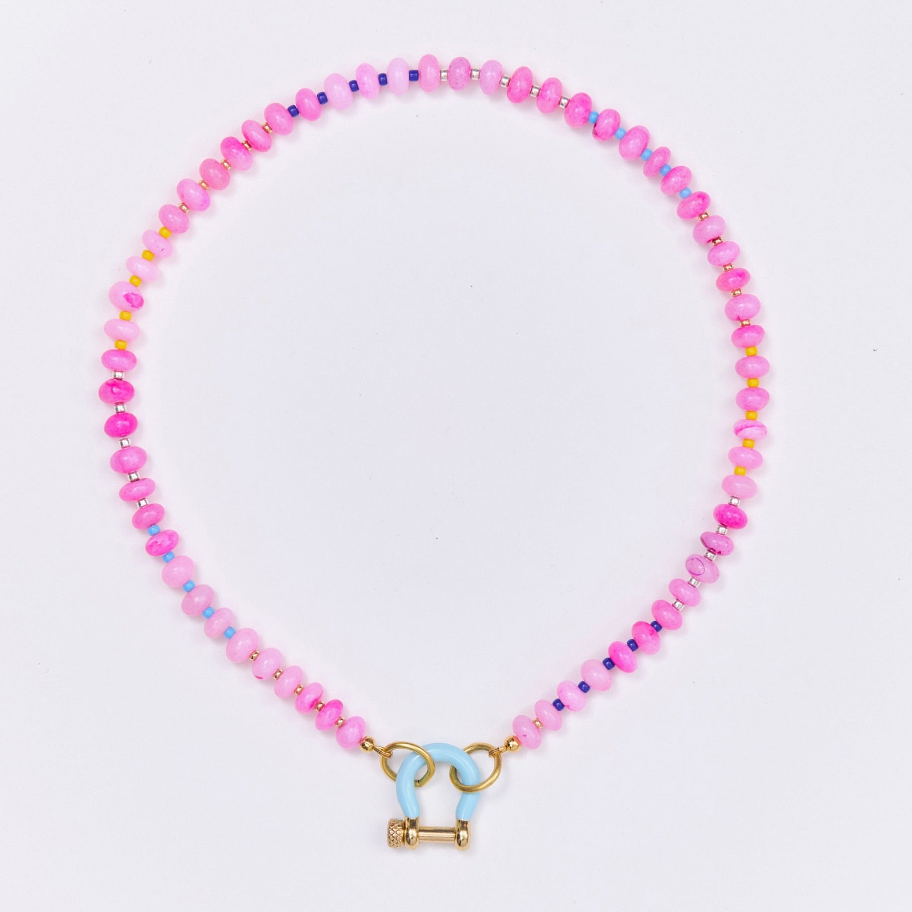 Pink Beaded Necklace with Blue Carabiner – SHOP SPICY DAN