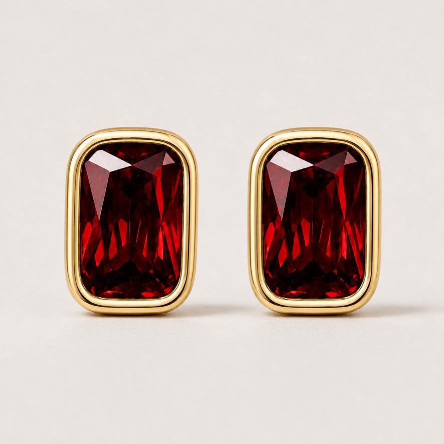 Garnet Bezel Earring